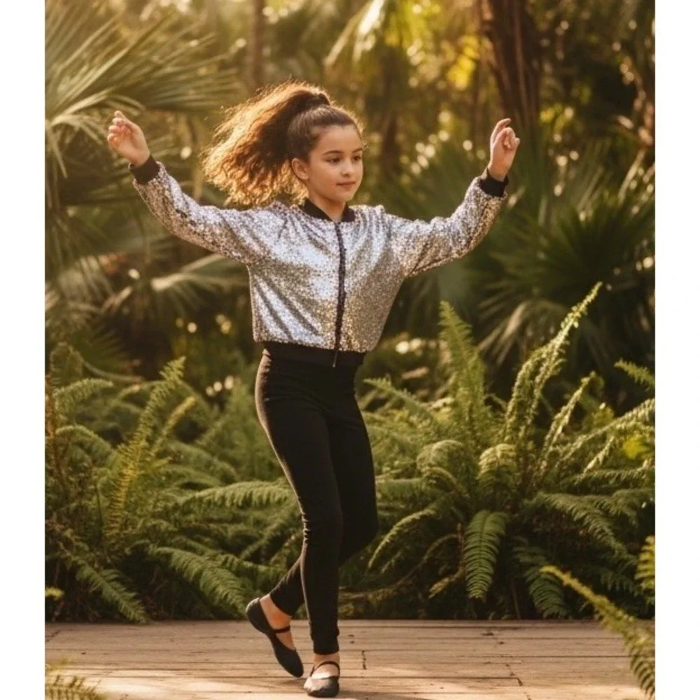 URBAN GROOVE HIP HOP COSTUME SILVER SEQUIN Girls SIZE XL 14 16 Dance X-Large‎